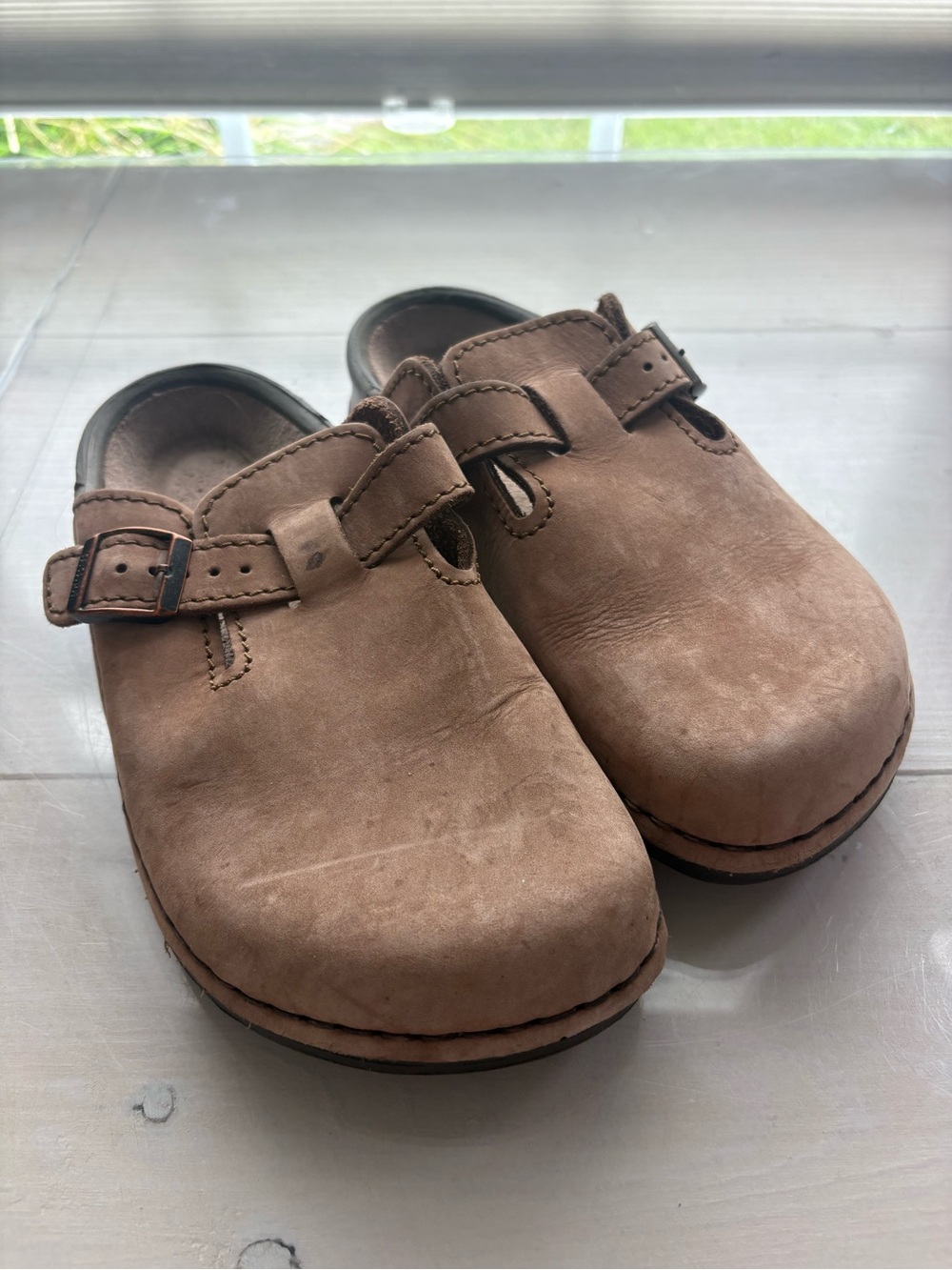 Birkenstock Brown Leather Slip-On Clogs with Adjustable Strap